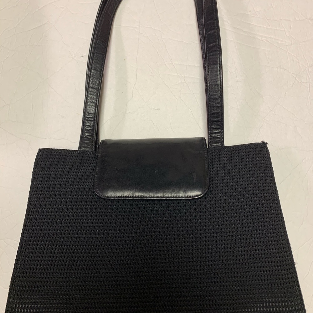 Womens Donald Pliner Black Satchel Leather/fabric Bag